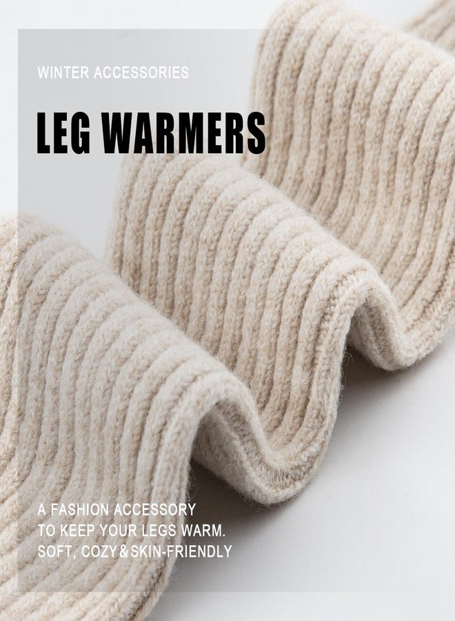 POMIJIAN Leg Warmers for Women Winter Fashion Knitting Black Leg Warmers Long Ankle Warmers for Yoga Ballet Leg Socks (Beige, 19.5in) - Image 4
